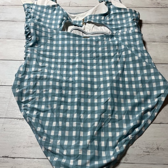 Anne Cole GINGHAM BLUE WHITE Plus Size Checked Shirred One-Piece Swimsuit 18W - Picture 7 of 8